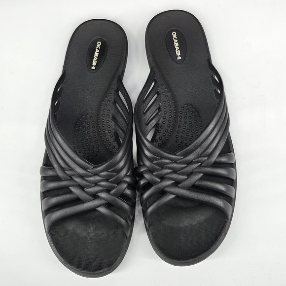 Okabashi Shoes - Okabashi Black Braided Strap Slip On Sandals Flip Flops Women 9.5 10.5 Large